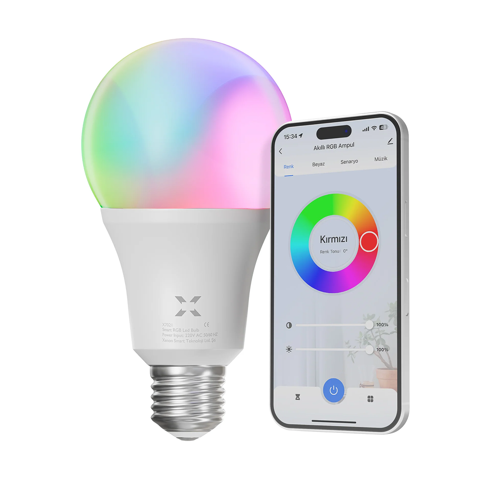 Akıllı RGB ampul ve mobil uygulama ekranı