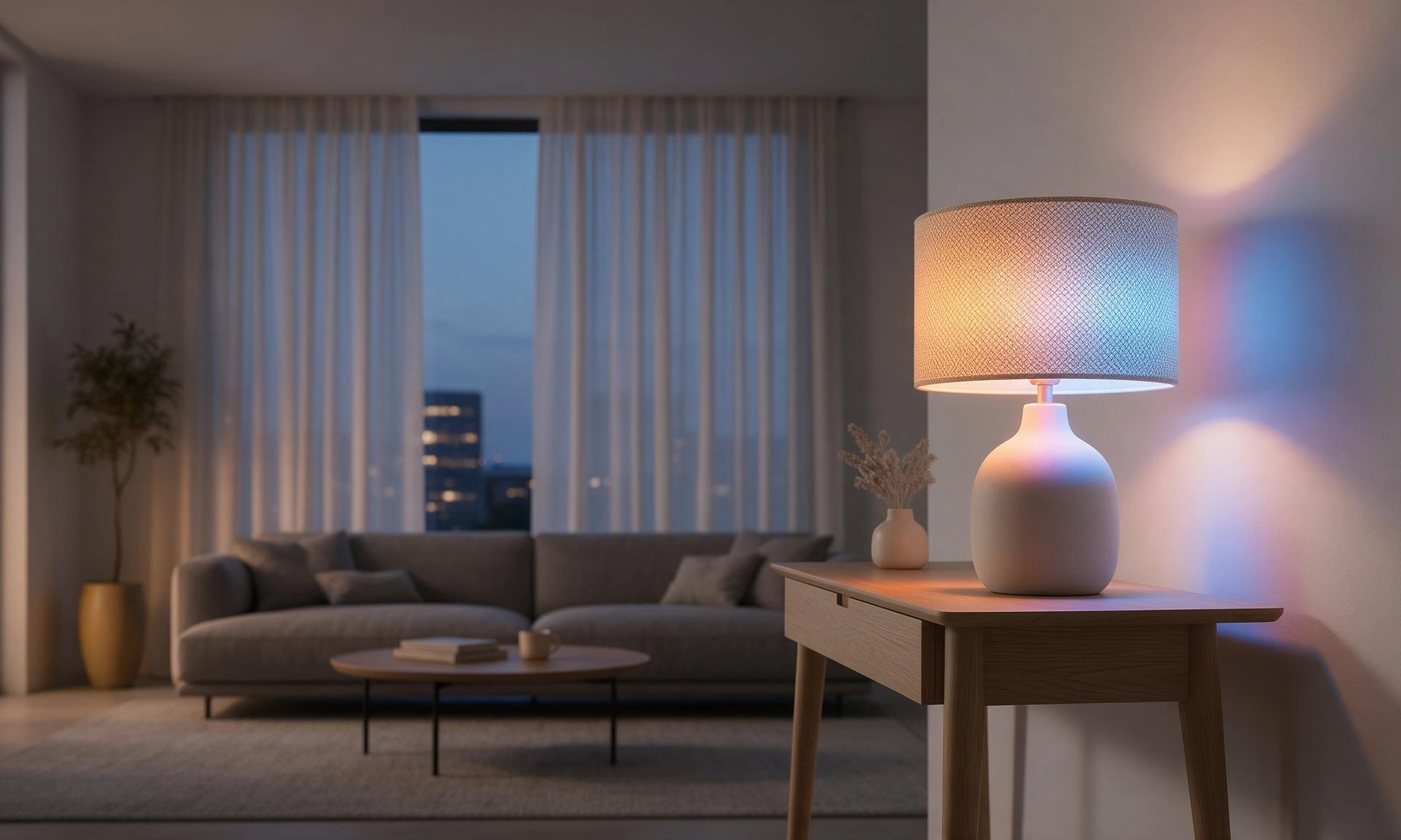 Oturma odasında RGB ışıklı lamba